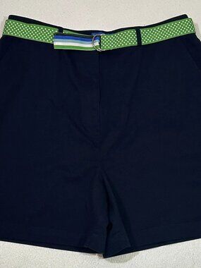 Karen Scott Navy Dark Blue Shorts with Contrast Reversible Belt NWT
